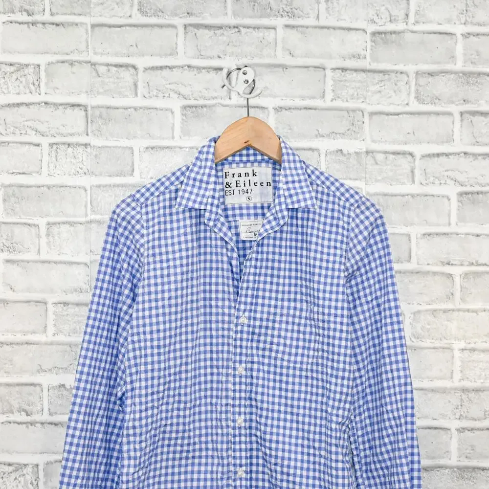 Frank & Eileen Button up BARRY Shirt Blue Gingham check size Small - Picture 7 of 10